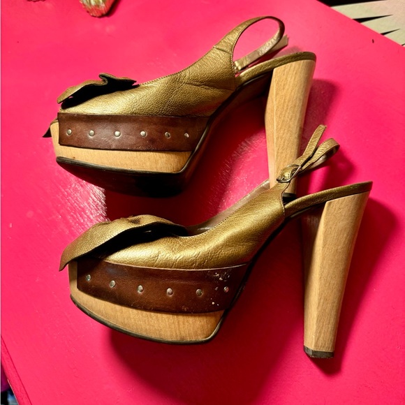 Bronze Vintage metallic Marni Wooden Platform Heels - Sz 38 ( 7.5) - Picture 4 of 7